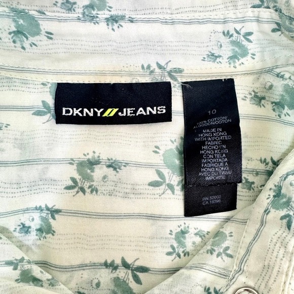 Vtg DKNY Jeans Western Revival Floral Pearl Snap Shirt Long Sleeve M Size 10 - Picture 2 of 4